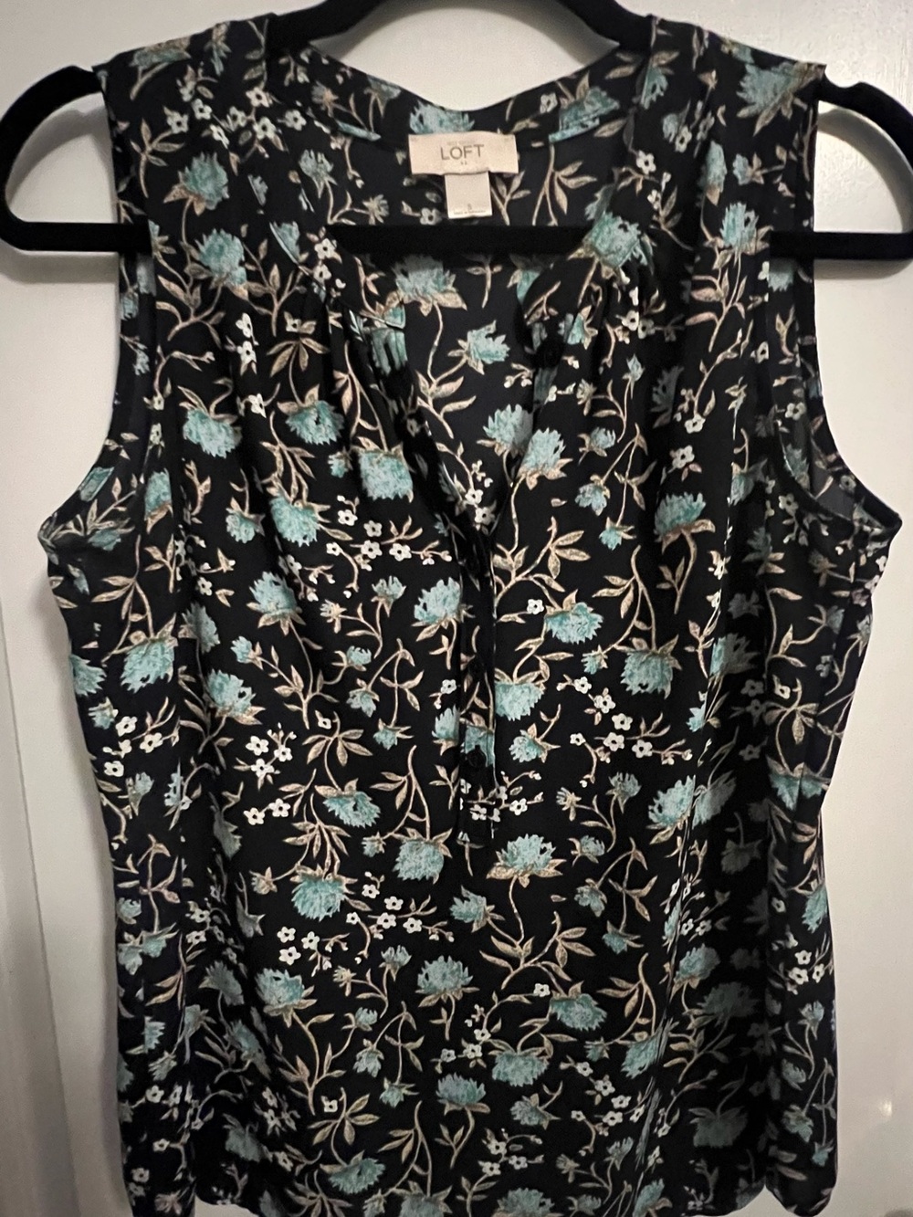 LOFT Navy Sleeveless Floral Camisole with Teal Accents